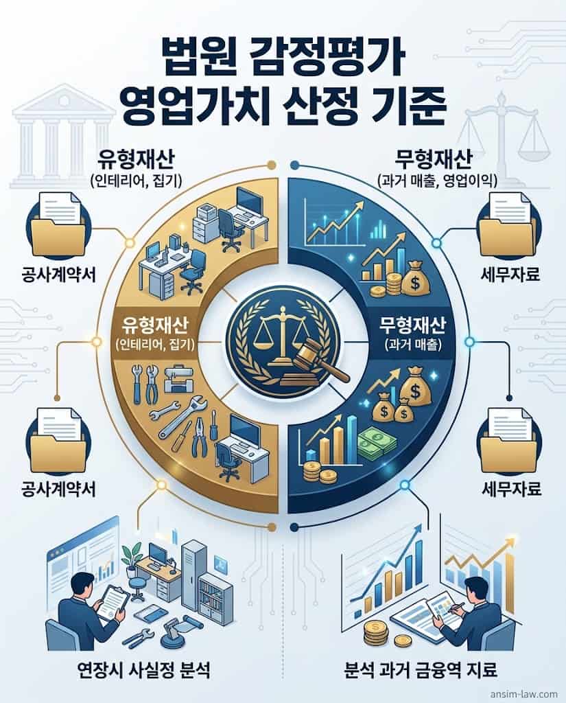 법원 감정평가사의 상가 권리금 유형재산 및 무형재산 영업가치 산정 기준표