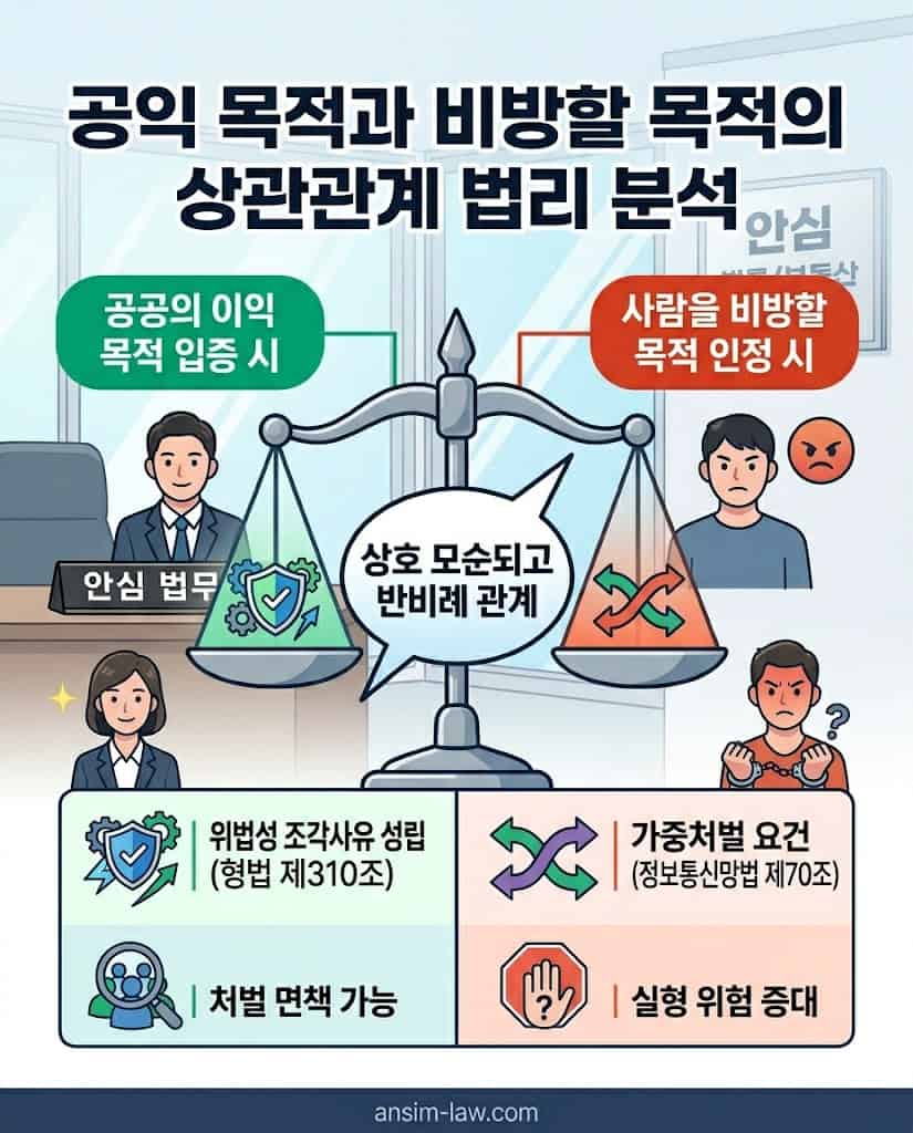 안심 법무사가 법리적으로 분석한 공익 목적과 비방 목적의 상관관계 저울
