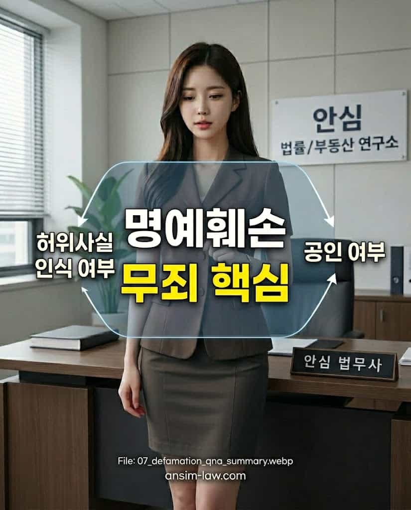 명예훼손 범죄 무죄 성립을 위한 핵심 법리적 쟁점 요약 마인드맵