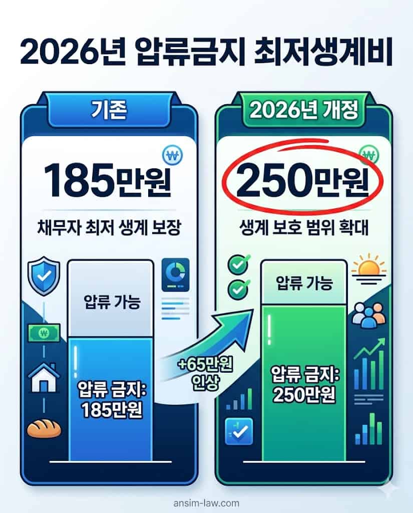 2026년 개정된 압류금지 최저생계비 비교표