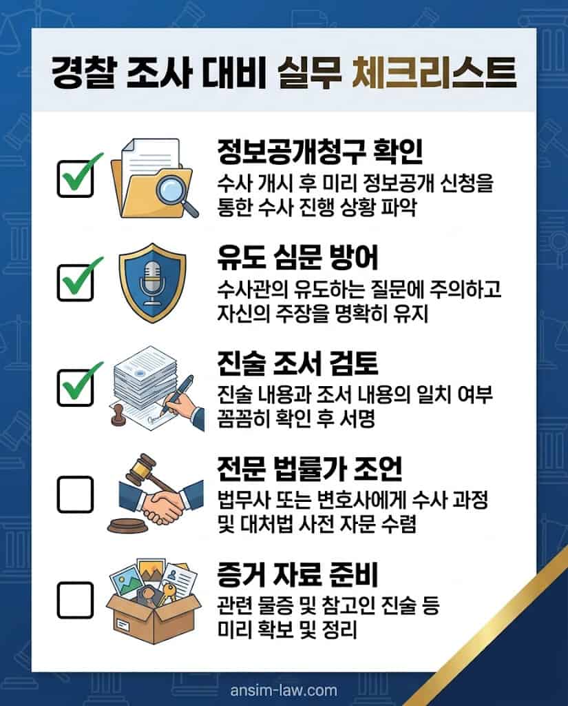 경찰 출석 전 숙지해야 할 유도 심문 대비 및 진술 조서 검토 관련 형사 사건 실무 체크리스트.