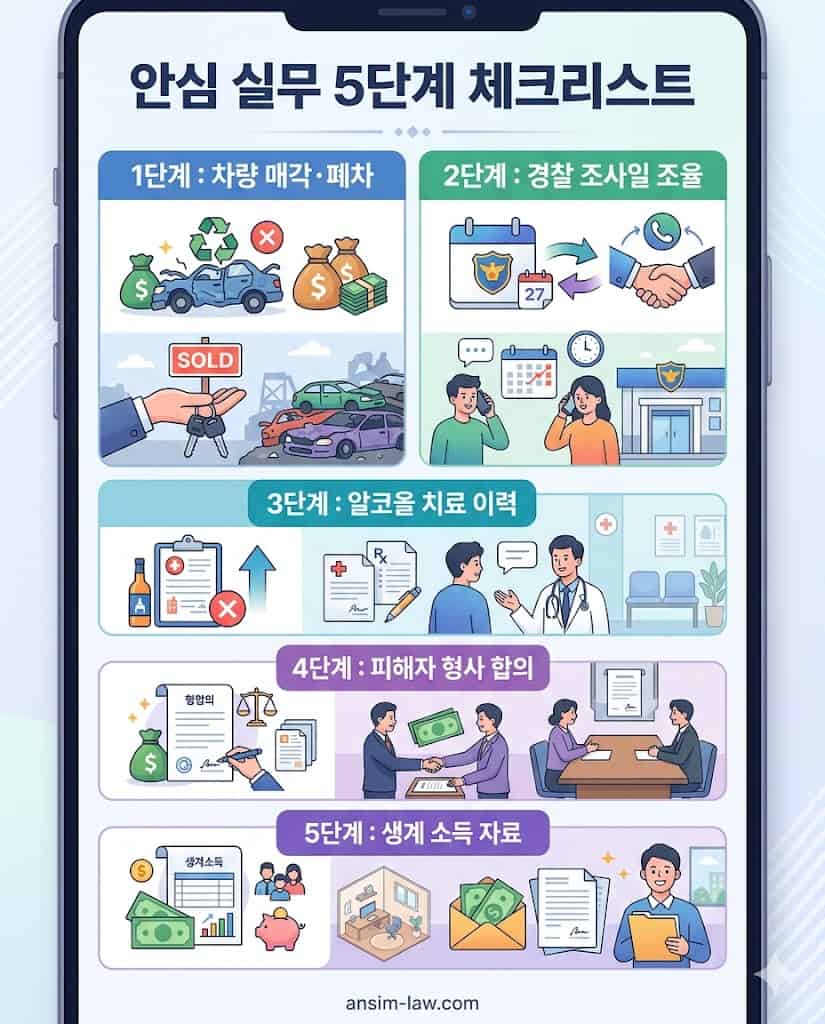 안심 법무사가 권장하는 만취운전 적발 즉시 실행해야 할 5단계 실무 체크리스트.
