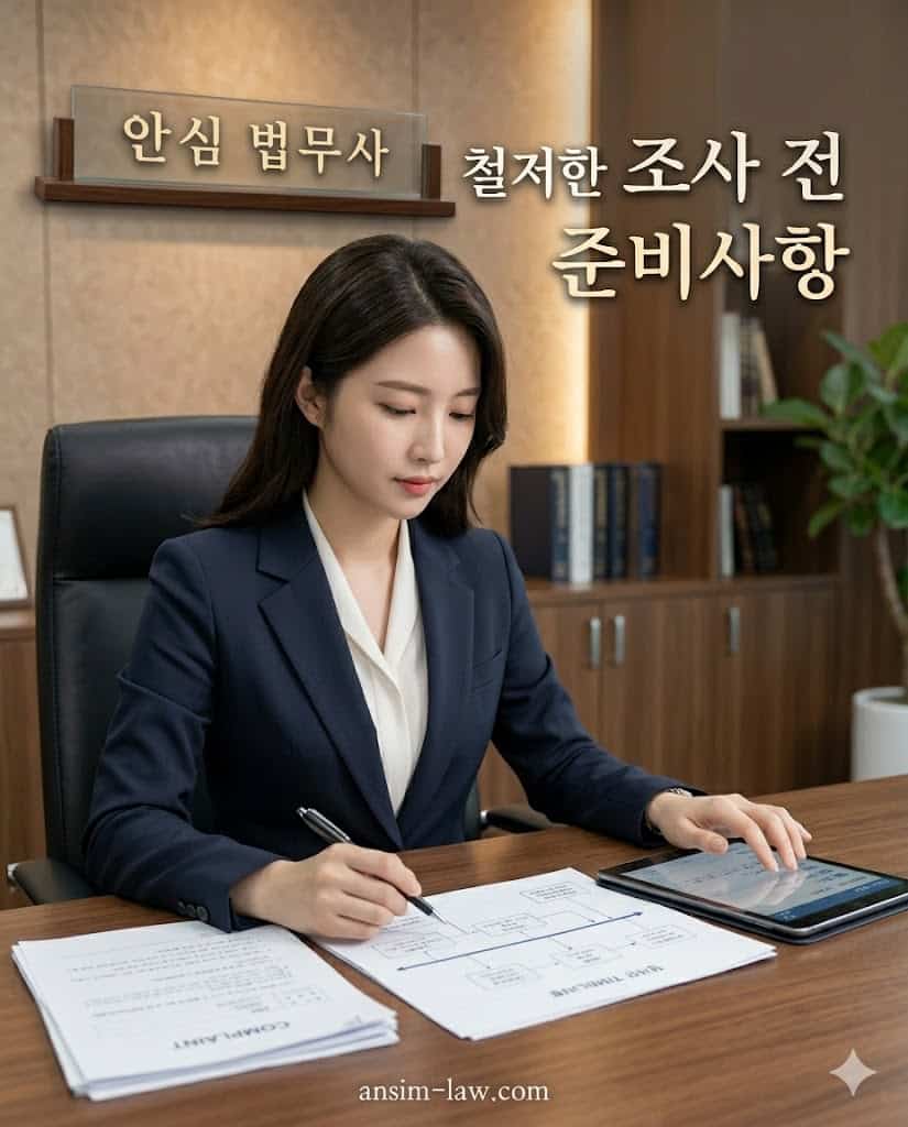 의뢰인의 사건 서면을 검토하며 조사 전 준비사항을 빌드업하는 안심 법무사 .