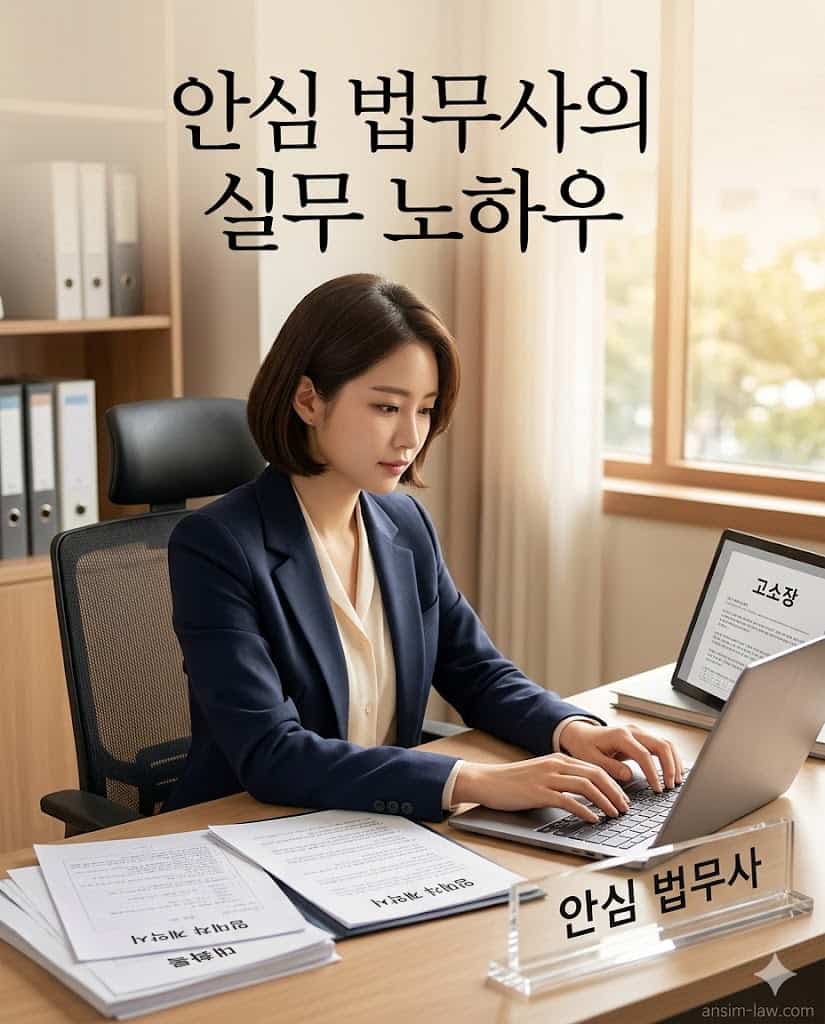 사무실 책상에서 전세사기 고소장 작성 실무를 정밀 분석 중인 안심 법무사 모습