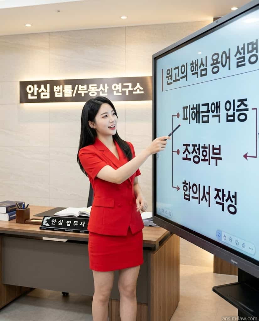 화면을 보며 사기죄 방어 및 합의서 작성 핵심 실무를 설명하는 안심 법무사