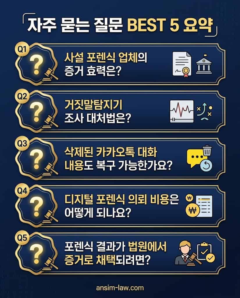 사설 포렌식 복구 증거 효력 및 수사 대응 관련 자주 묻는 질문 요약