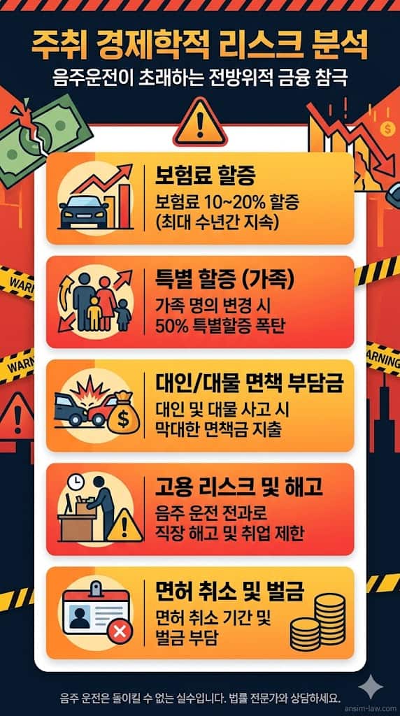 보험료 할증 및 면책금 등 음주운전 경제적 리스크 차트