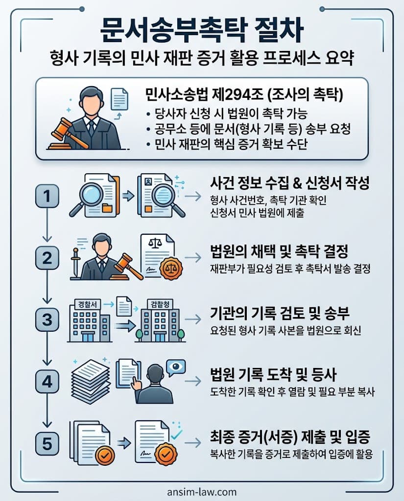 형사 수사 기록 확보를 위한 문서송부촉탁 신청 절차 및 법리 요약