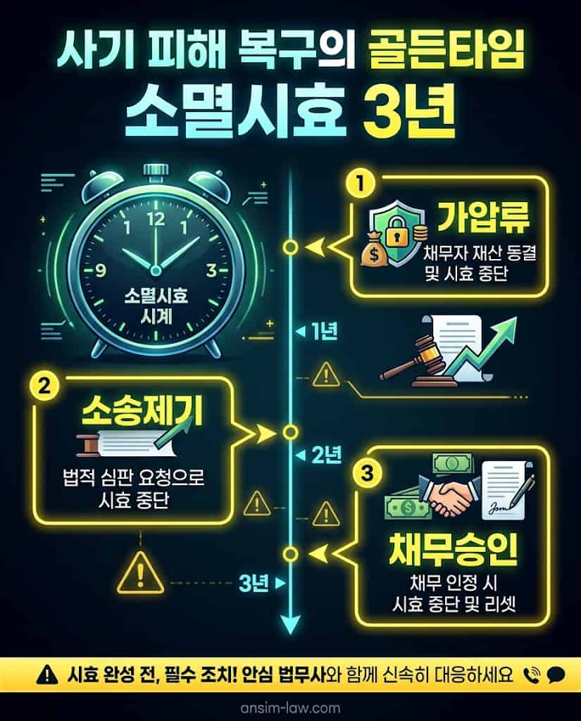 사기죄 손해배상 청구권 소멸시효 기산점 및 중단 방법 인포그래픽