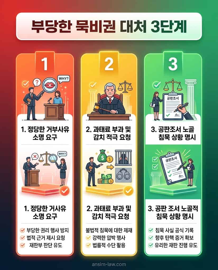 증인이 부당하게 답변을 회피할 때 과태료를 요청하고 공판조서에 기록하는 즉각적인 법적 조치 .