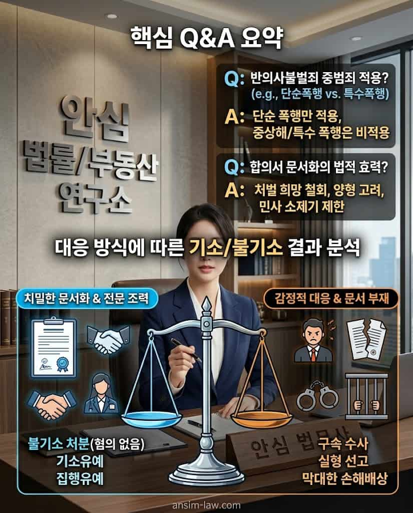 합의 성사 및 치밀한 문서화 여부에 따른 기소와 불기소 처분의 법리적 결과 비교표