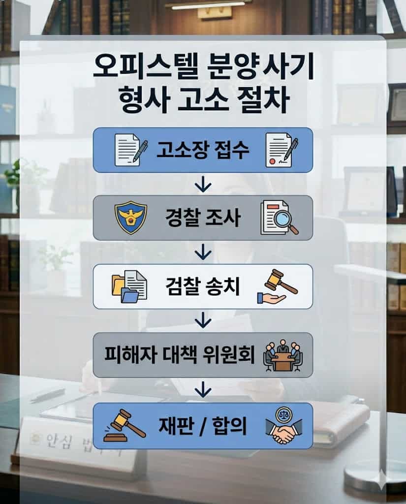 오피스텔 분양 사기 형사 고소 절차 및 대응 단계별 흐름도입니다.