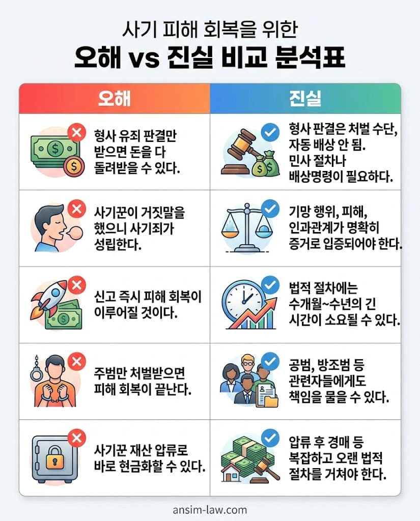 사기 피해 구제에 대한 흔한 오해와 법리적 진실 비교 분석표