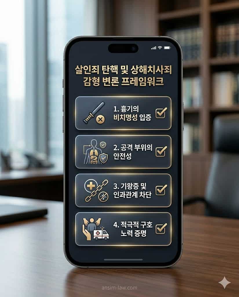 살인죄 혐의 탄핵 및 상해치사 하향을 위한 변호인 방어 프레임워크