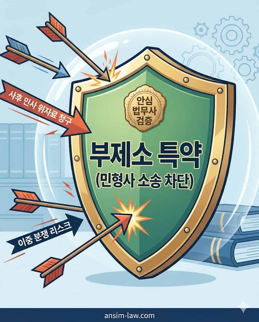 사후 민사 소송 리스크를 원천 소멸시키는 부제소 특약 효과 인포그래픽