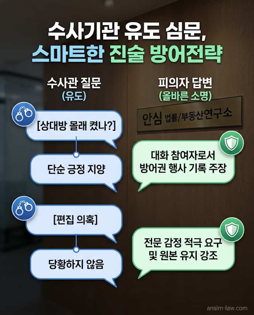 경찰 조사 시 몰래 녹음 관련 수사관의 유도 심문에 대처하는 올바른 진술 방어 전략 인포그래픽