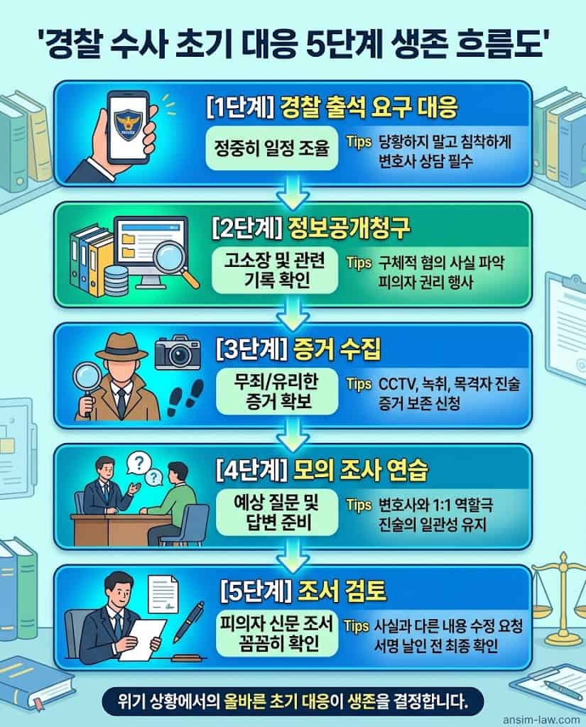 경찰 출석 요구부터 피의자 신문조서 검토까지 수사 초기 5단계 실무 대응 요령