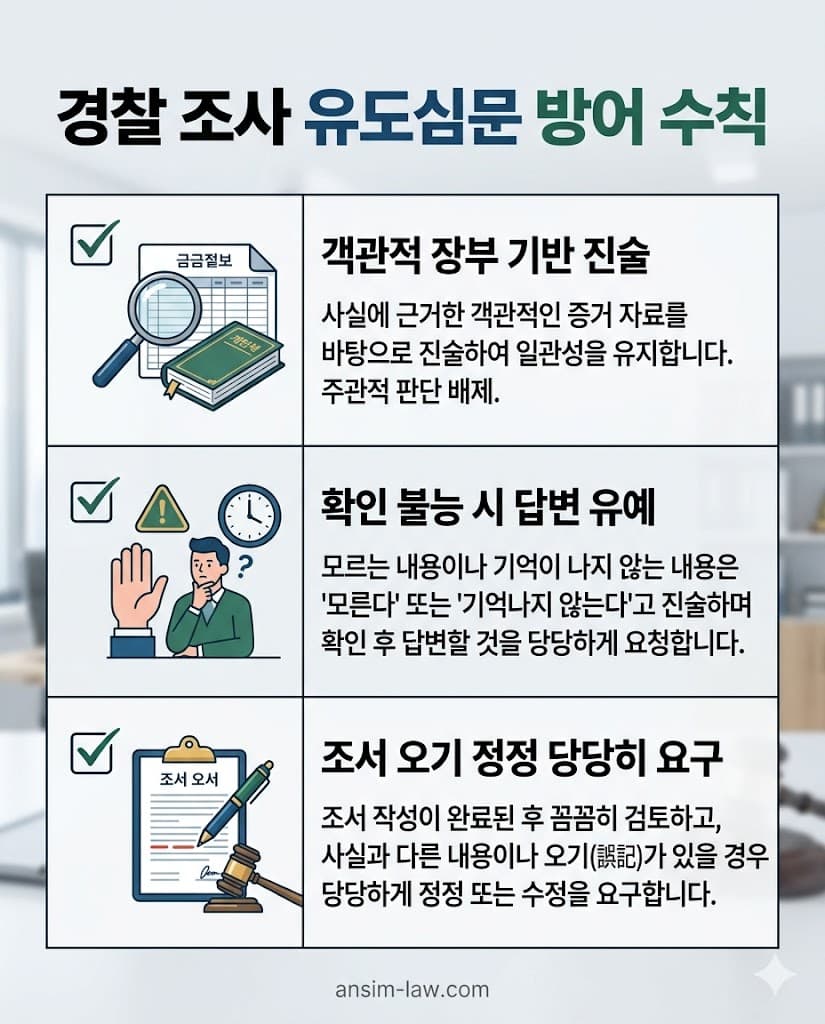 형사 사건 경찰 조사 시 유도 심문 대처법 및 진술 조서 열람 변경 지침.