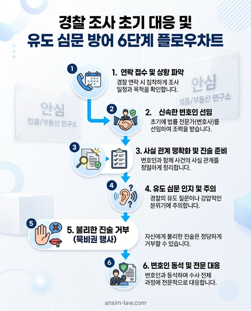 경찰 조사 유도 심문 방어 및 초기 진술 6단계 체계적 대응 플로우차트