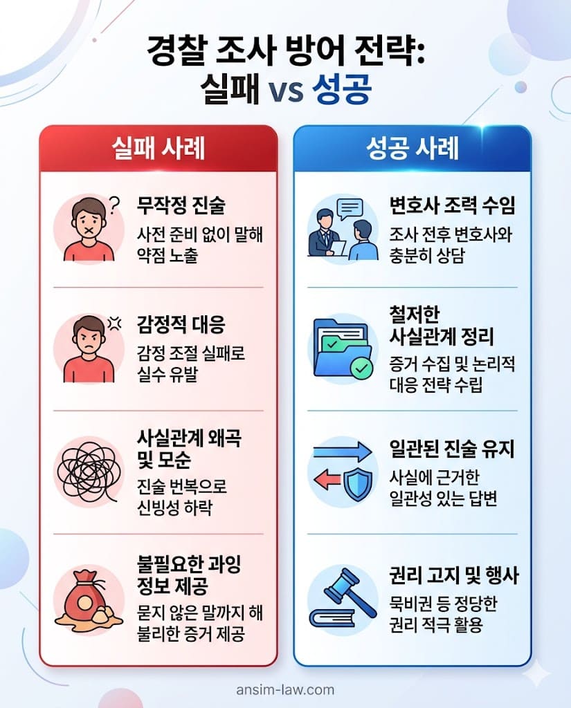 경찰 유도 심문에 대비하는 피의자 진술 방어 전략 대조표