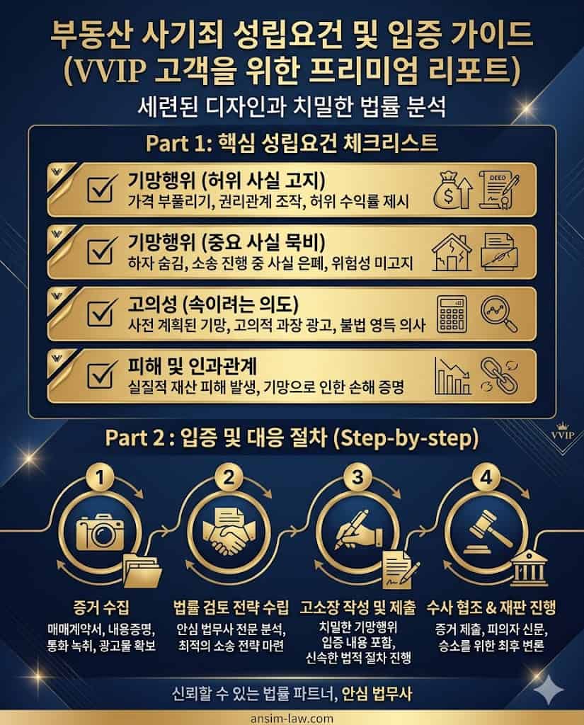 부동산 사기죄 성립요건과 기망행위 입증 절차 안내 표