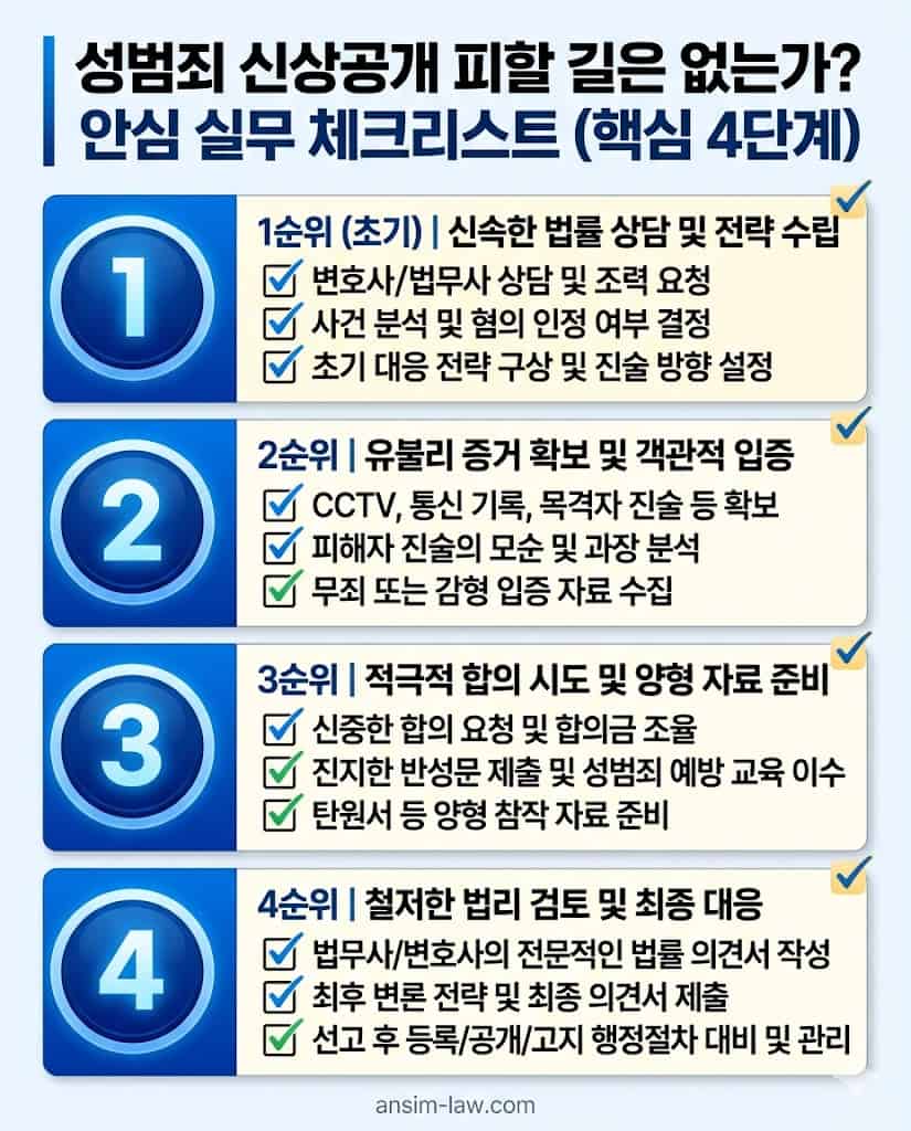 수사 초기 진술 확보부터 양형 자료 편철까지 성범죄 방어를 위한 실무 체크리스트.