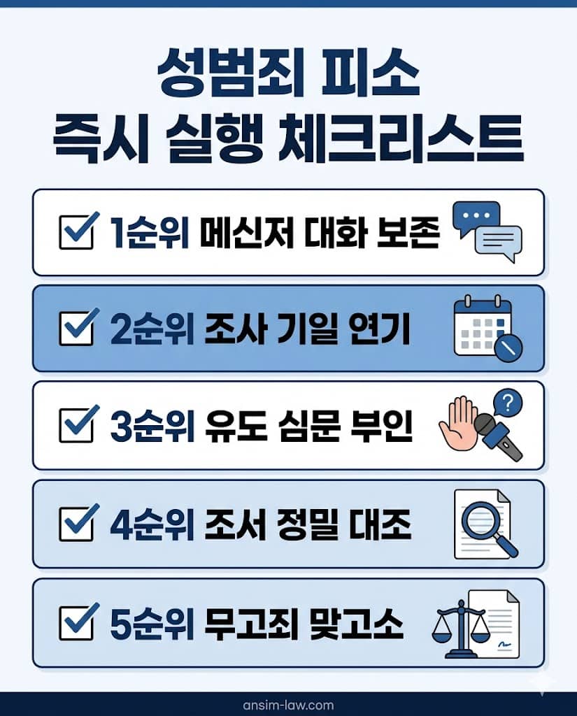성범죄 피의자 입건 시 수사 초기 단계부터 실행해야 하는 안심 실무 핵심 체크리스트.