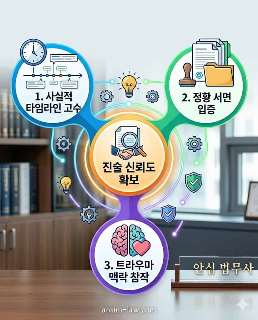대법원 판례 기준 성범죄 피해자 진술 일관성 및 신뢰도 검증 핵심 3요소 그래프 .