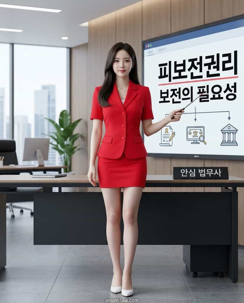 피보전권리와 보전의 필요성 등 심문기일의 핵심 법리적 쟁점을 설명하는 붉은 정장의 안심 법무사