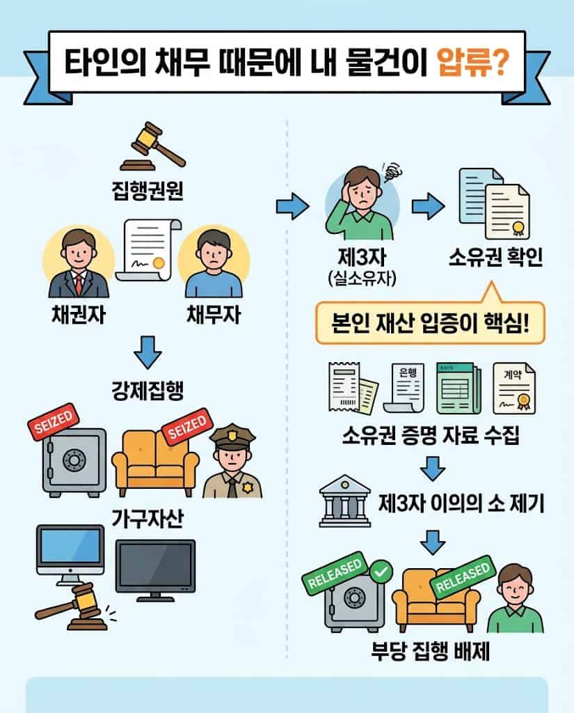 타인 채무로 인한 부당 압류에 대항하는 제3자 이의의 소 개념도