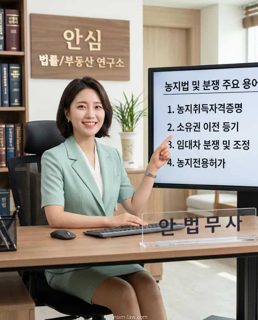 농지 매매계약 관련 법적 쟁점을 화면을 보며 설명하는 안심 법무사
