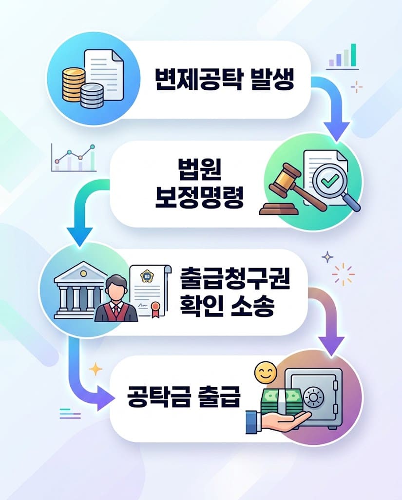 변제공탁 발생부터 공탁금 출급 청구권 확인 소송 및 회수까지의 모바일 최적화 실무 절차 플로우차트