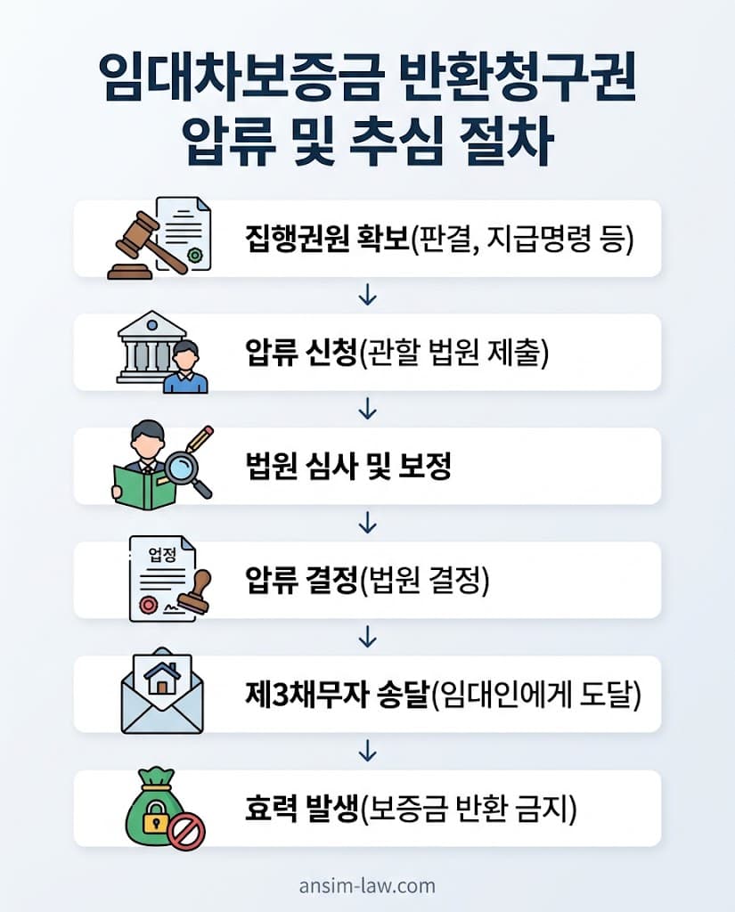 임대차보증금 반환청구권 압류 및 추심 명령의 단계별 절차도