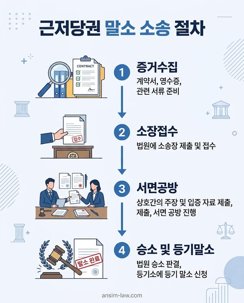 증거 수집부터 판결 후 등기 말소까지 이어지는 근저당권 말소 소송 단계별 절차 안내