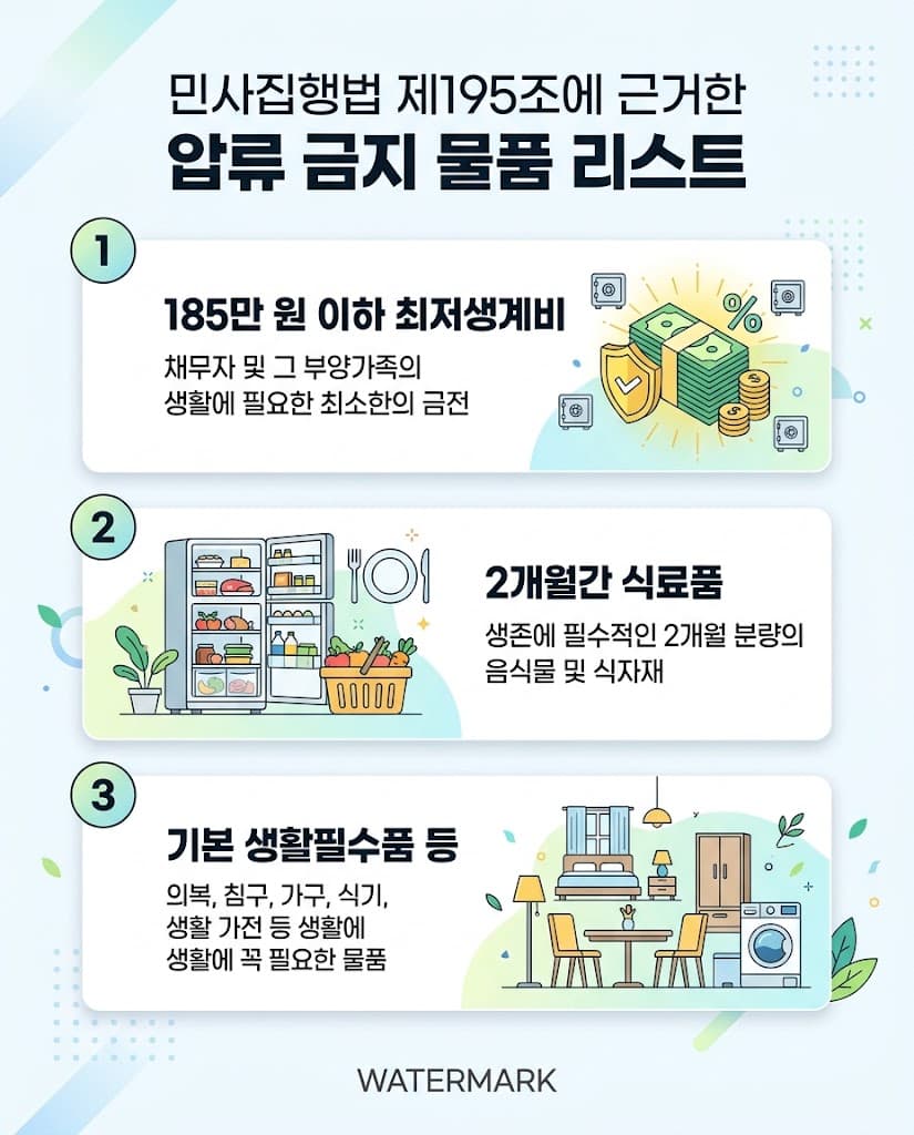 민사집행법에 따른 유체동산 압류 금지 물품 및 최저생계비 기준 안내