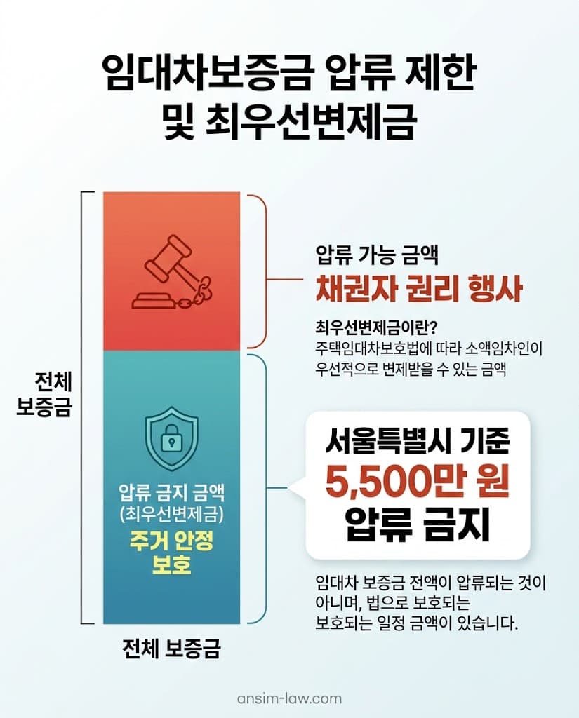 소액 임차인을 보호하기 위한 보증금 압류 제한 범위 설명도