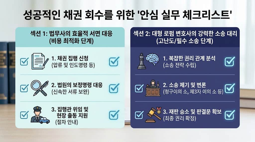 채권 회수 성공을 위한 안심 법무사 강제집행 실무 체크리스트 및 비용 최적화 전략