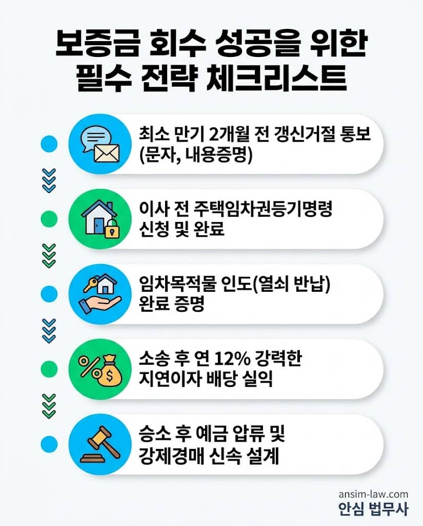 보증금 회수 성공을 위해 반드시 확인해야 할 계약 갱신 거절부터 강제집행까지의 체크리스트입니다.