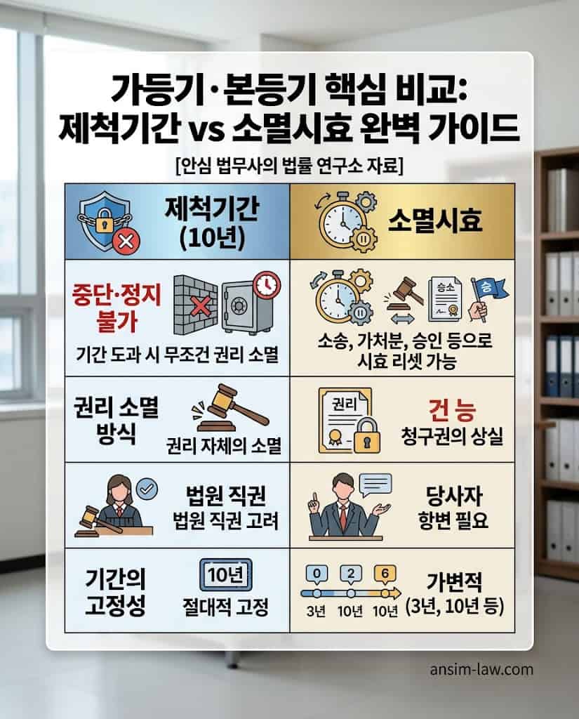 매매예약 완결권 제척기간과 일반 채권 소멸시효의 법리적 차이점 비교표