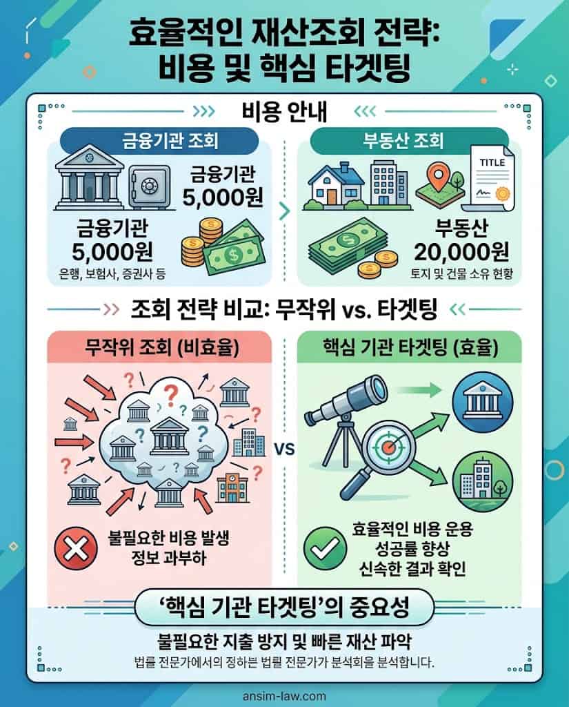 금융기관 및 부동산 재산조회 비용 안내와 핵심 타겟팅 전략 시각화