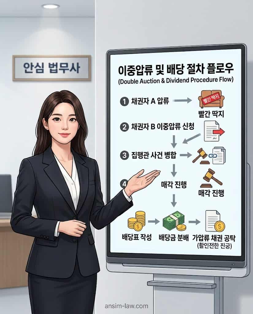 이중압류 신청 및 배당 절차 한눈에 보기 플로우