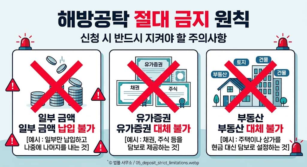 가압류 해방공탁 시 금액 일부 납부 및 부동산이나 보증보험증권을 활용한 대체 납부 절대 불가 안내