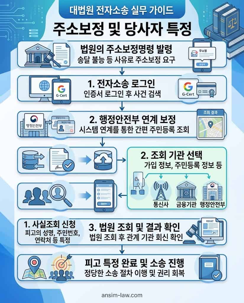 대법원 전자소송을 통한 피고 주소보정명령 당사자 특정 및 사실조회 방법