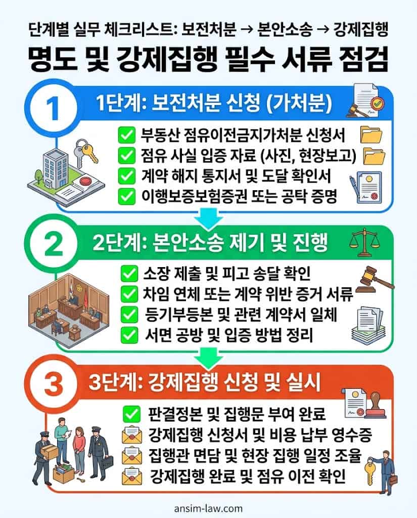 명도소송 단계별 필수 확보 증거 및 제출 서류 실무 체크리스트