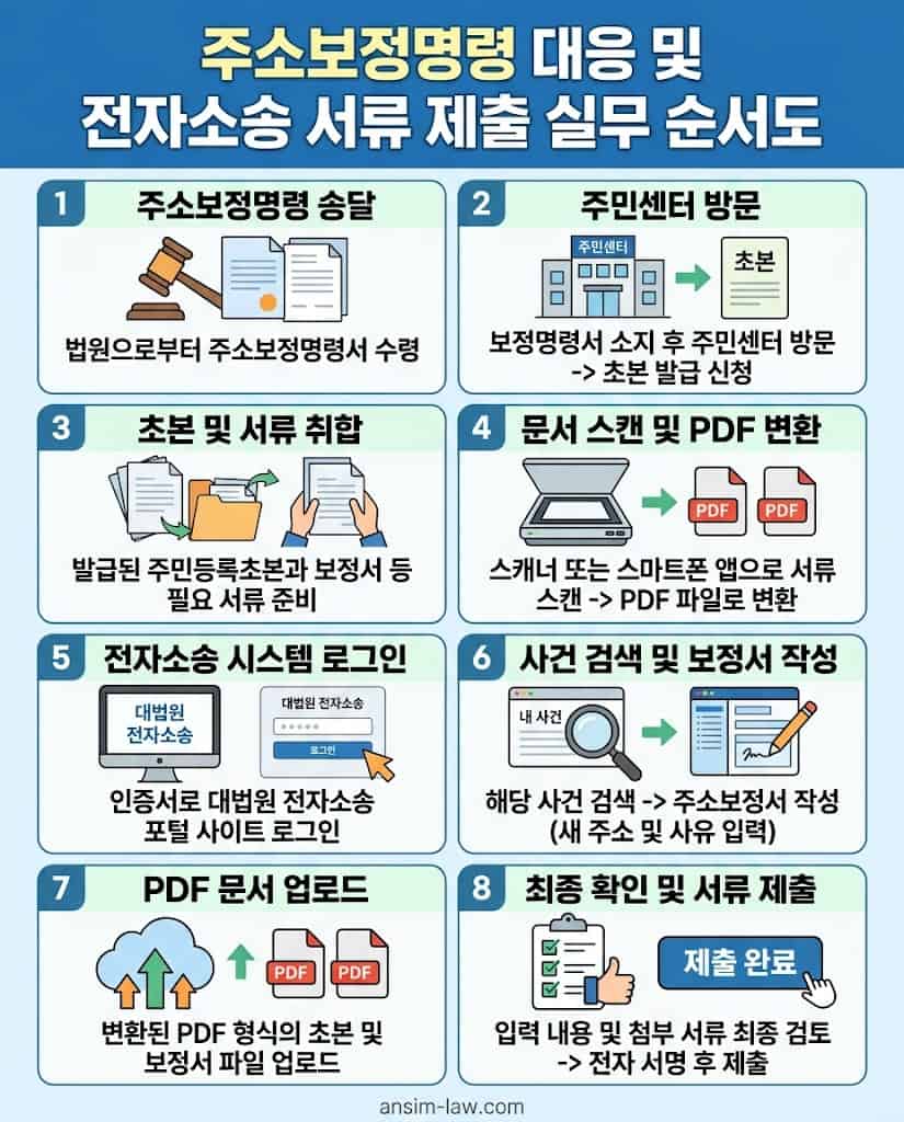 대법원 전자소송 주소보정명령 신속 대응 및 서류 제출 순서도