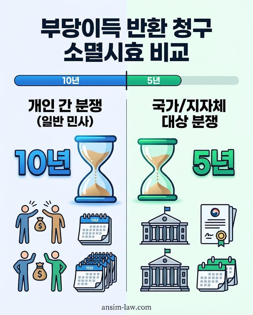 부당이득 반환 청구권의 소멸시효 일반 10년 및 국가 5년 비교