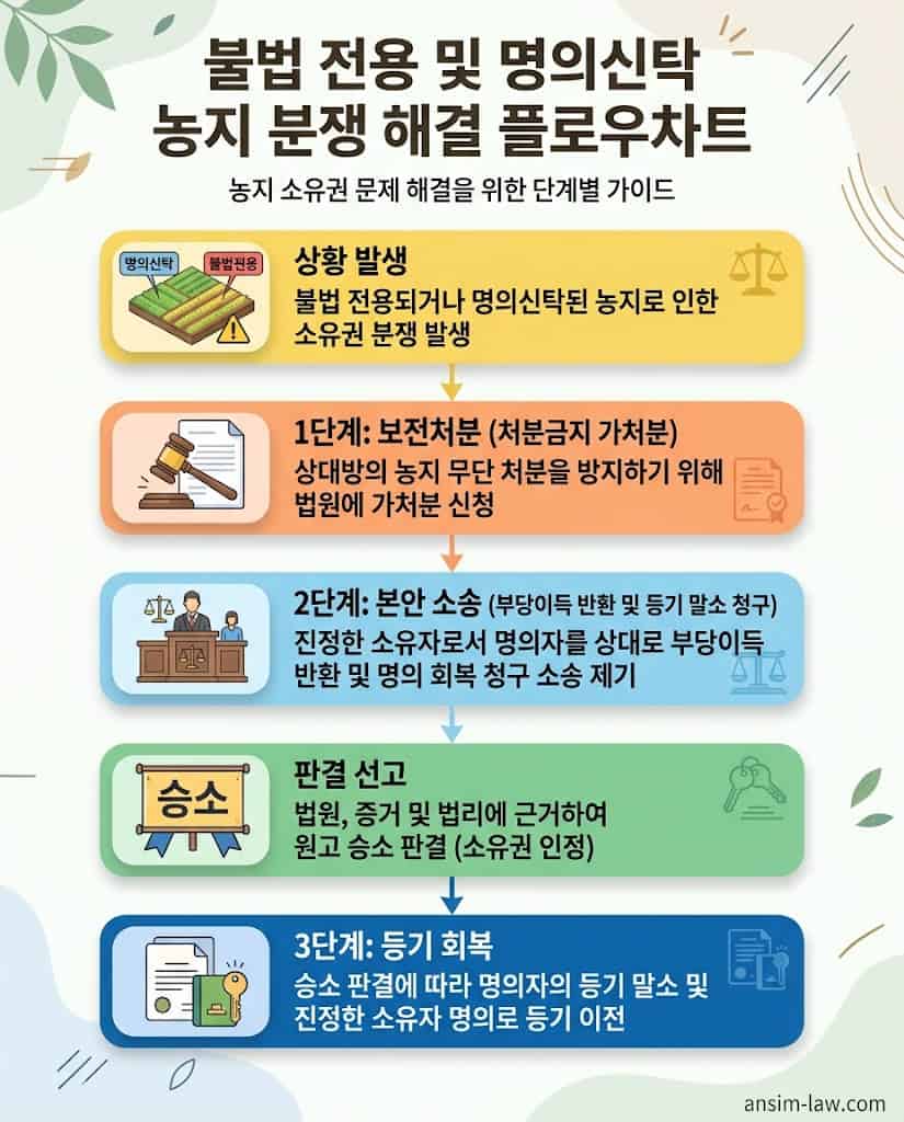 명의신탁 및 불법 전용 농지의 분쟁 해결 단계별 한글 플로우차트