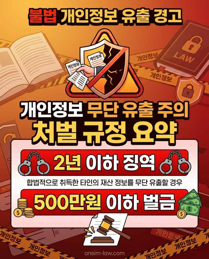 취득한 재산정보 무단 외부 유출 시 받게 되는 형사처벌 규정 경고 안내