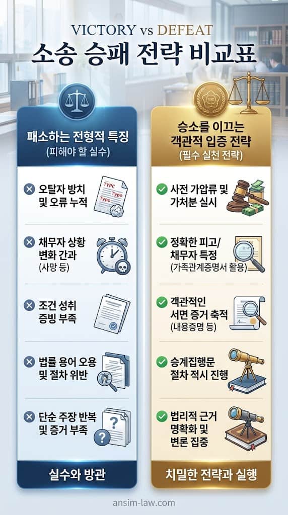 강제집행 소송 승패를 가르는 절차적 방어와 객관적 입증 전략 비교표