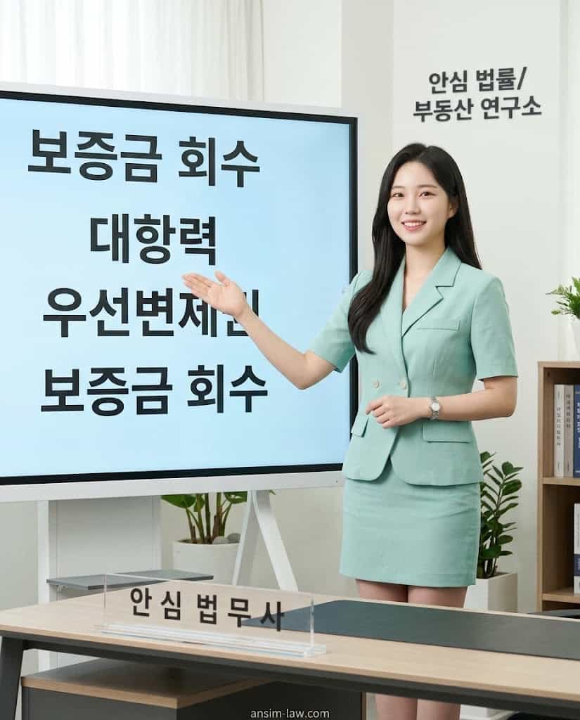 대항력과 우선변제권 핵심 법리를 화면을 보며 상세히 설명하는 안심 법무사